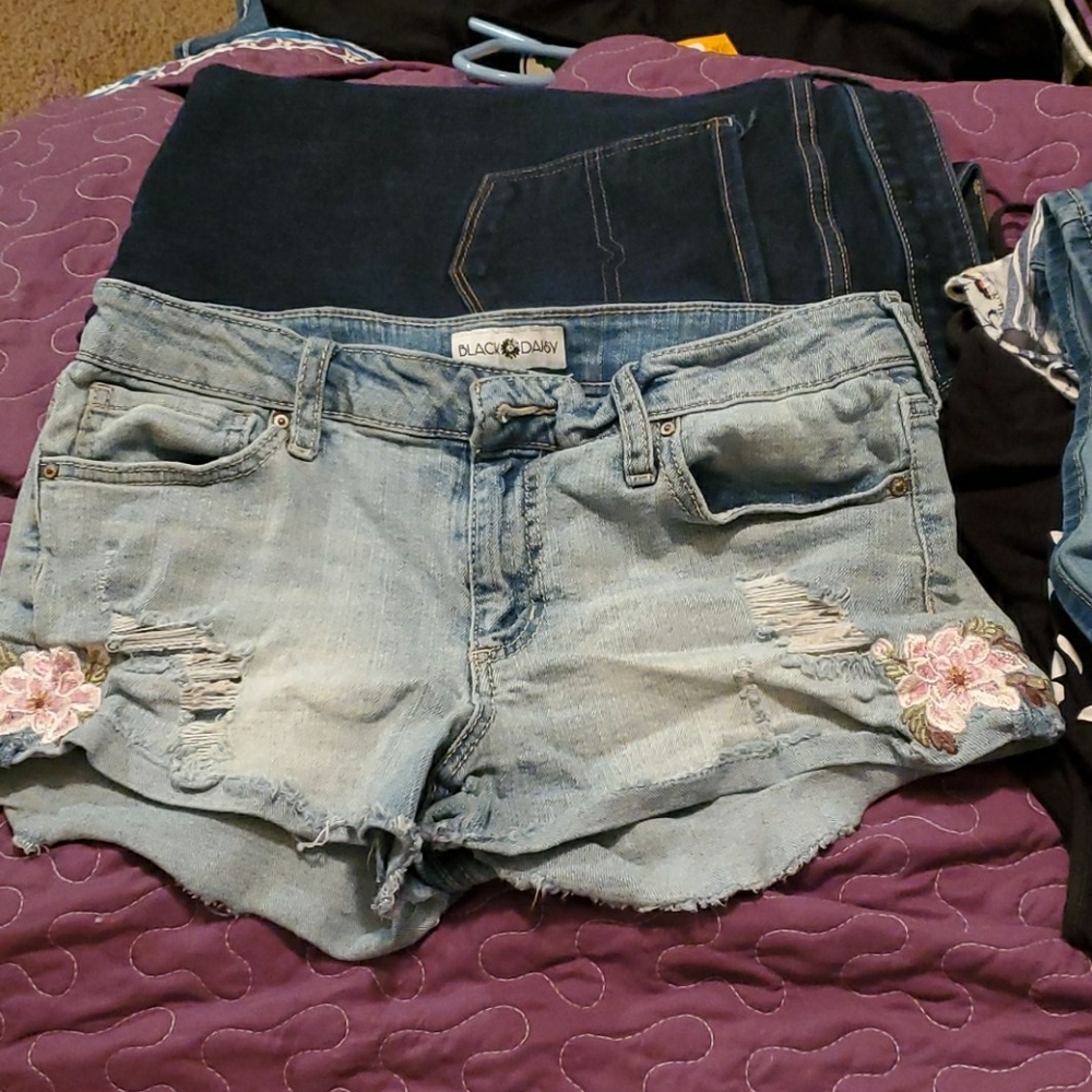 Distressed jean shorts